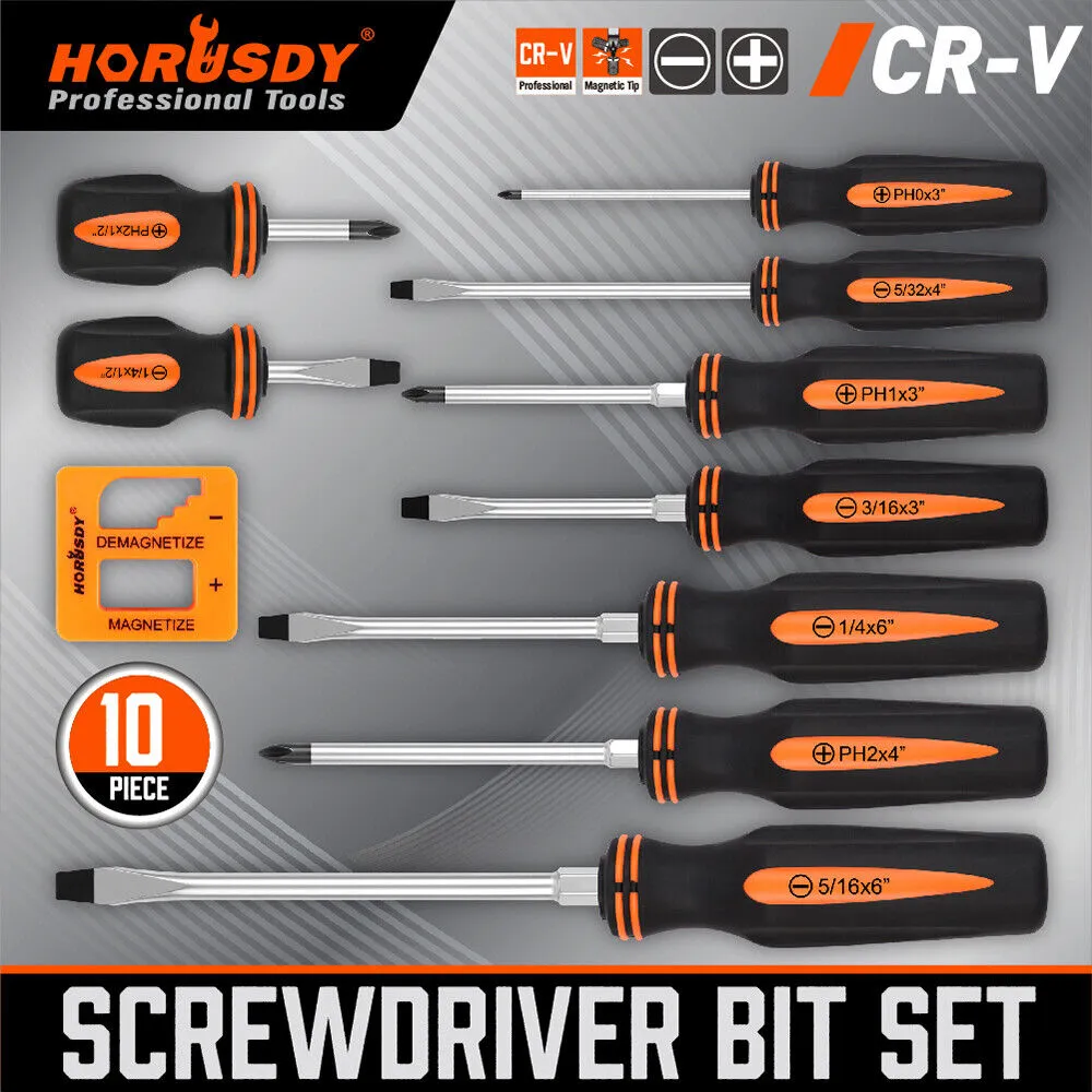 10Pcs Heat-Treated Magnetic Screwdriver Set, Ergonomic