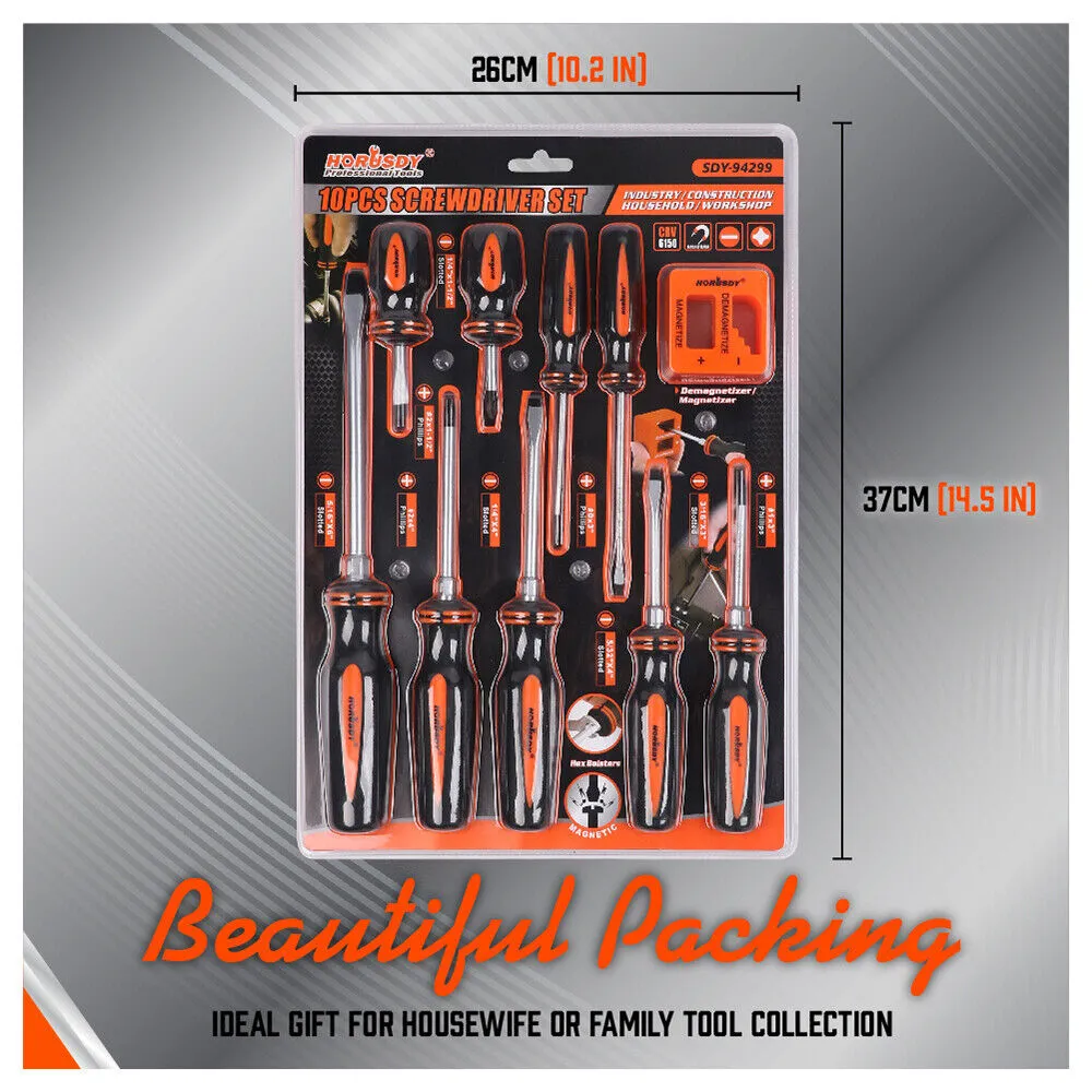 10Pcs Heat-Treated Magnetic Screwdriver Set, Ergonomic