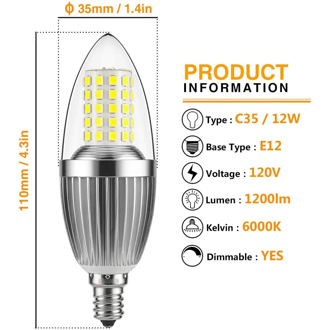 12W LED Candelabra Bulb Non-Dimmable 100-Watt Light Bulbs Equivalent