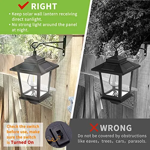 2 Pack Solar Wall Lanterns with Replaceable Bulb,Outdoor Hanging Solar Lights with 4 Solar Panels,Dusk to Dawn Led Outdoor Wall Sconce,Anti-Rust Waterproof Wall Lanterns with Hooks,3000K Warm White