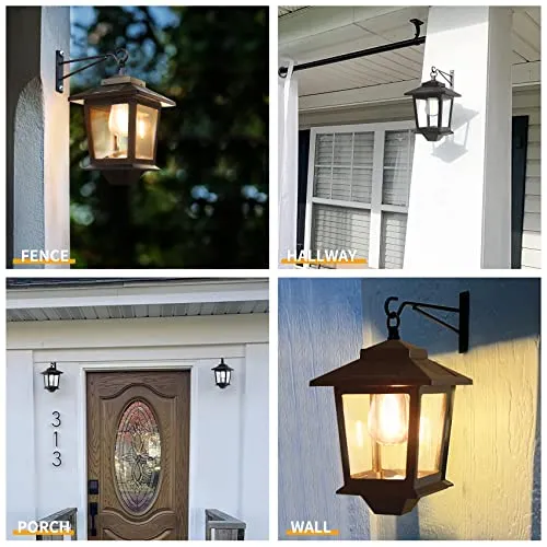 2 Pack Solar Wall Lanterns with Replaceable Bulb,Outdoor Hanging Solar Lights with 4 Solar Panels,Dusk to Dawn Led Outdoor Wall Sconce,Anti-Rust Waterproof Wall Lanterns with Hooks,3000K Warm White