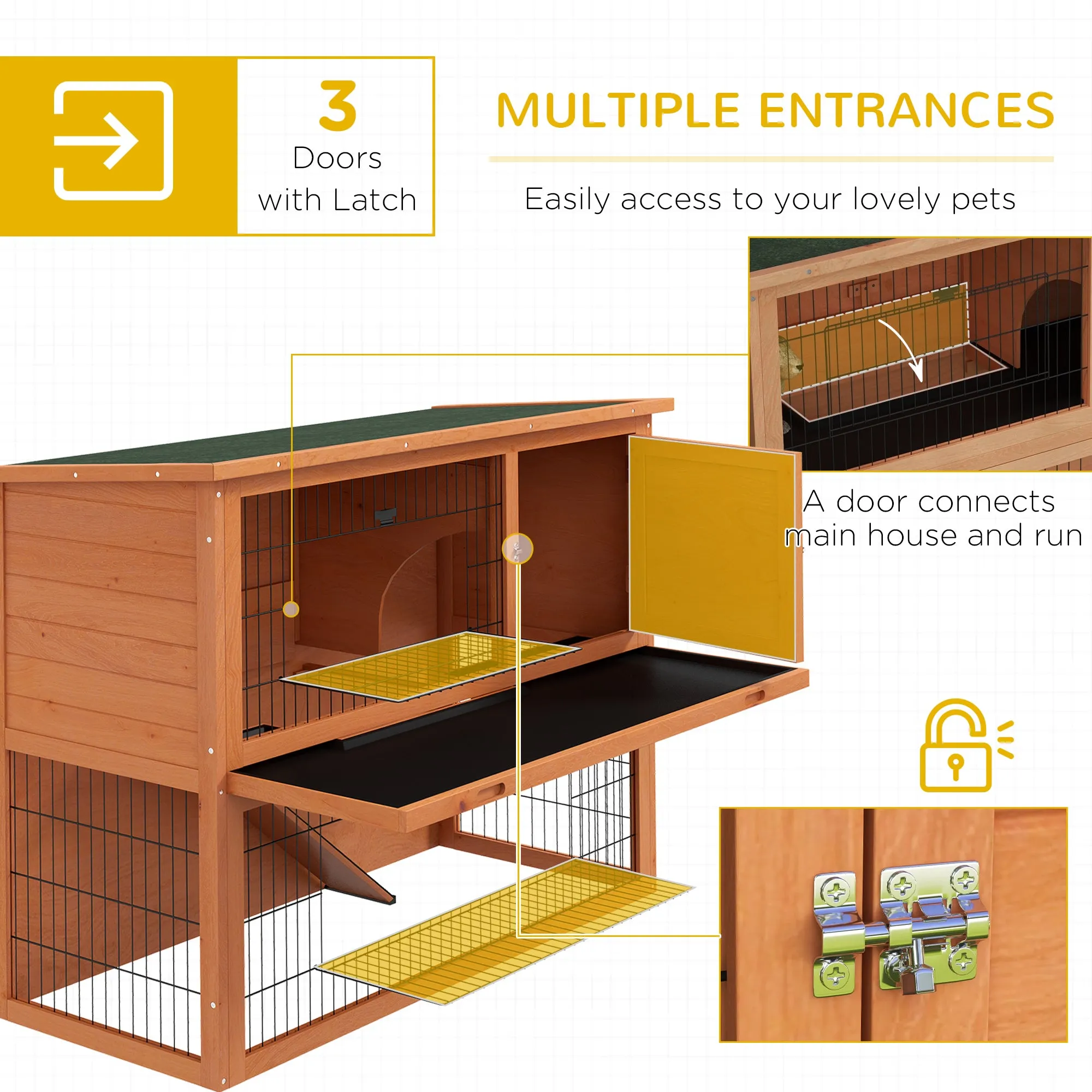 2 Tier Antiseptic Wood Rabbit Hutch with Run Outdoor 92cm Orange