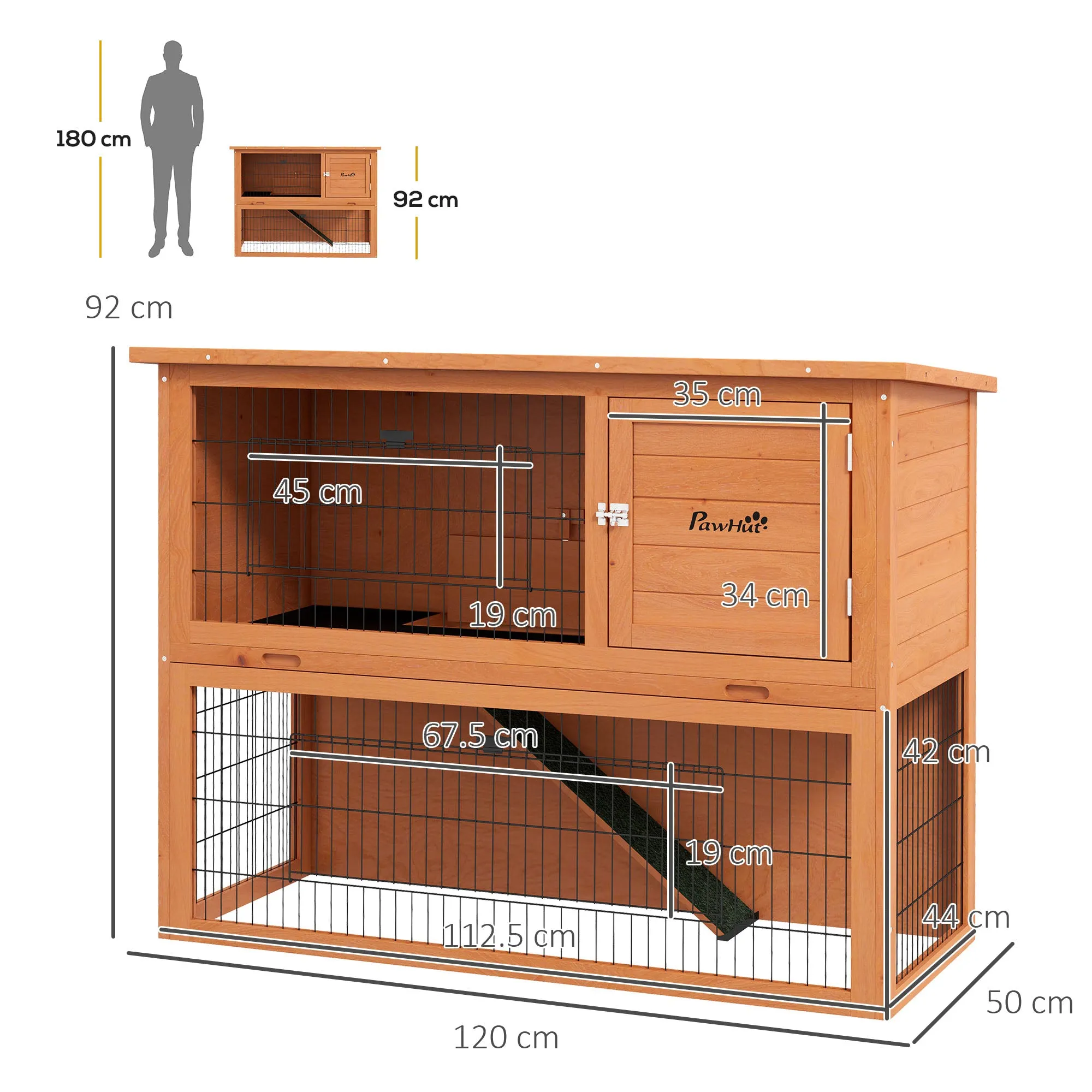 2 Tier Antiseptic Wood Rabbit Hutch with Run Outdoor 92cm Orange