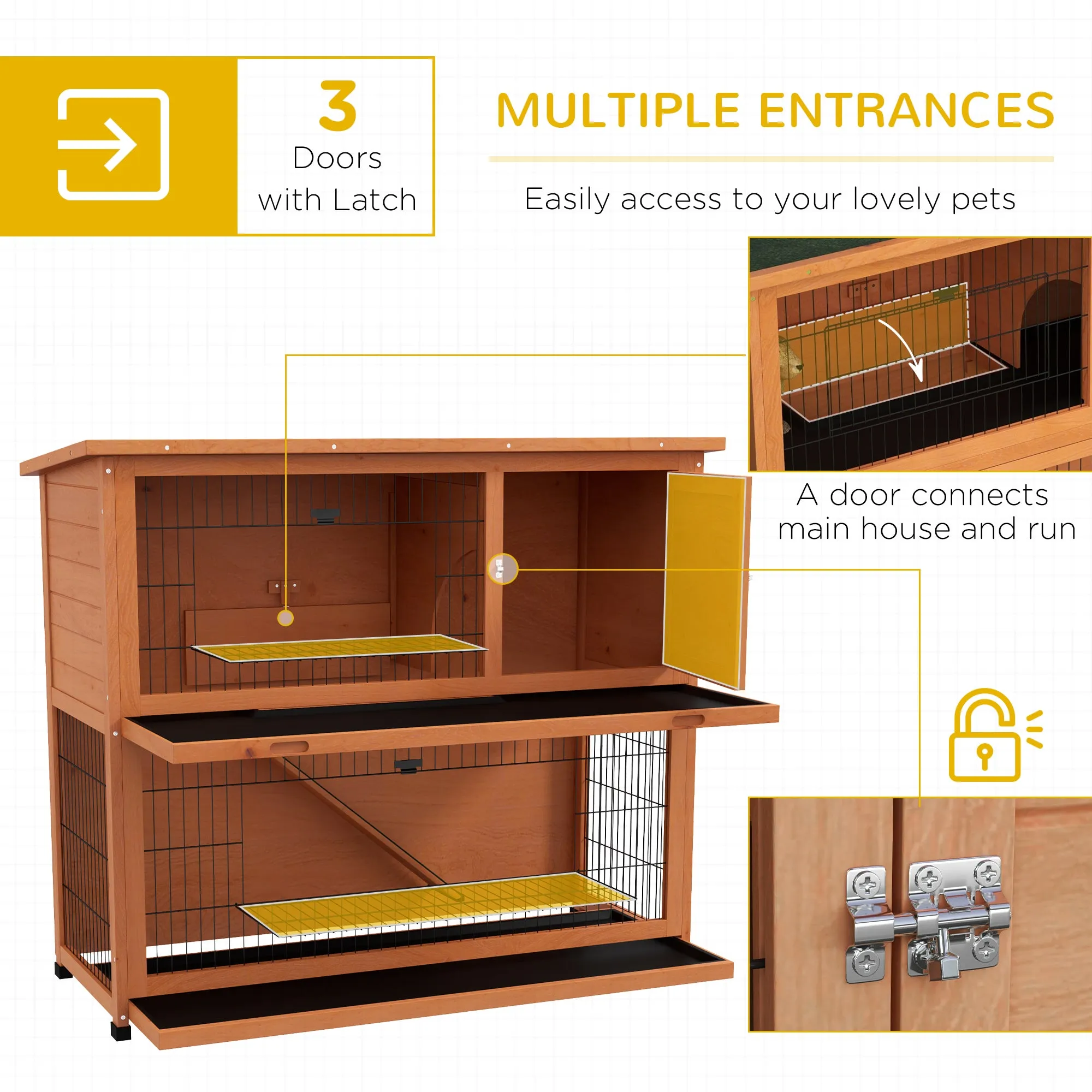 2 Tier Antiseptic Wood Rabbit Hutch with Run Outdoor Orange