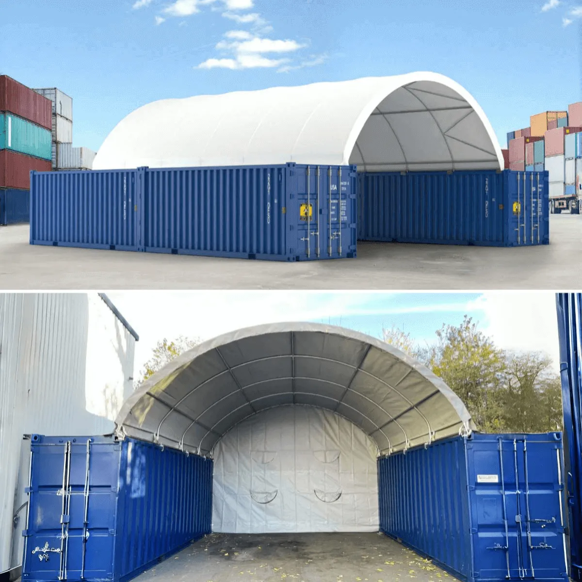 20x40 ft Container Shelter with Closed Back Panel