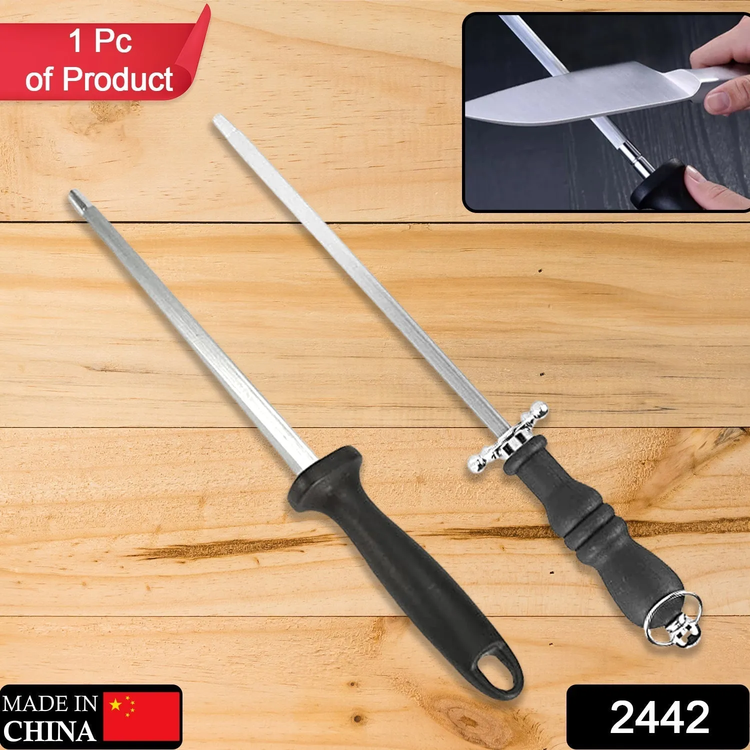 2442 Stainless Steel Kitchen Sharpening Rod, Sharpener Knife, Lightweight Sturdy and Durable for Kitchen