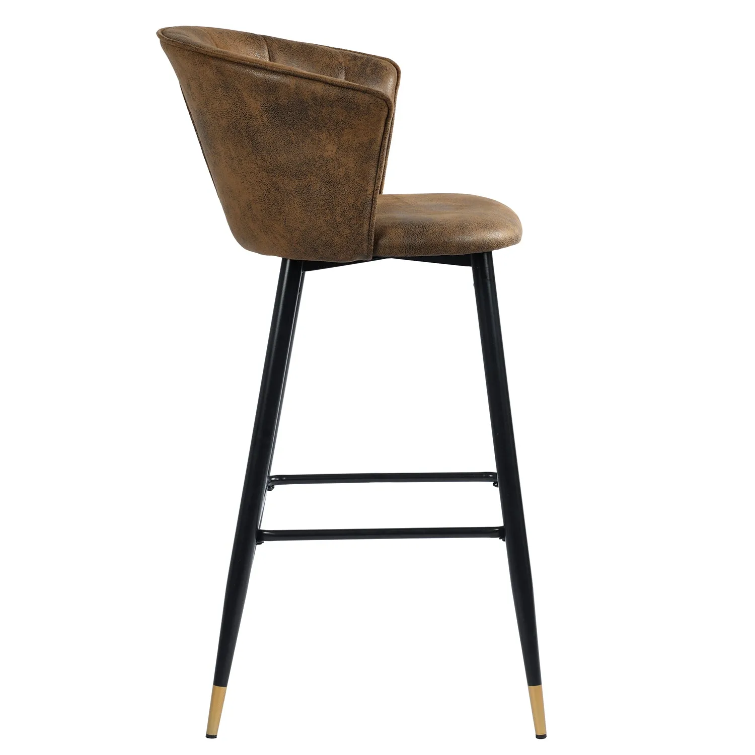 26''/30'' Vintage Brown Counter Bar Stool Set of 2 with Armrest, Suede Seat Bar Chair& Back with Black Golden Legs, Kitchen Island