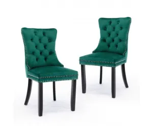 2x Velvet Dining Chairs- Green