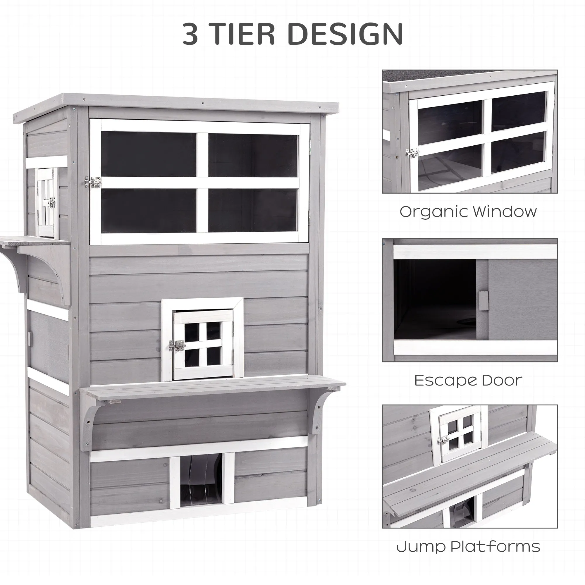 3 Tier Wooden Kitten Shelter for Indoor, Outdoor