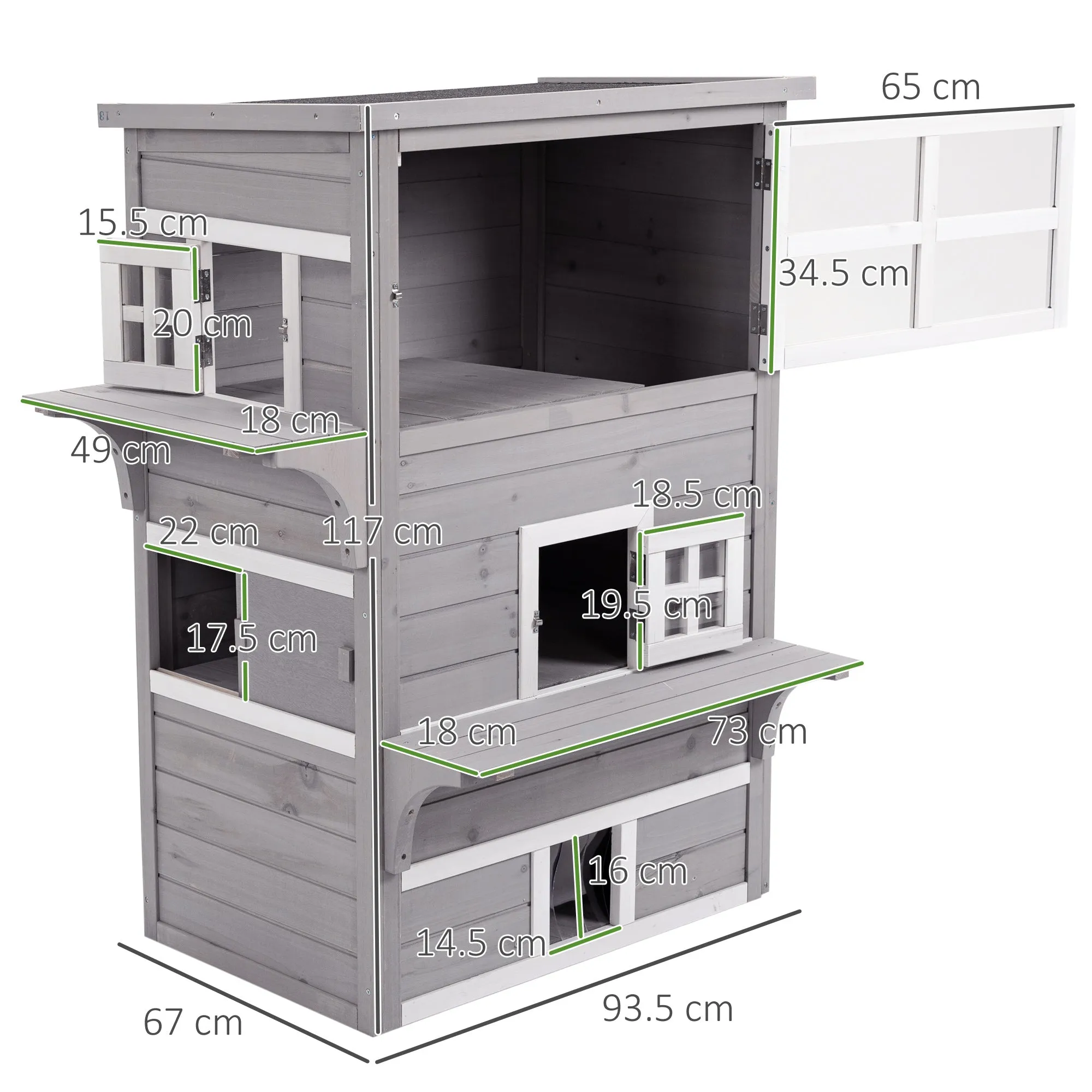 3 Tier Wooden Kitten Shelter for Indoor, Outdoor