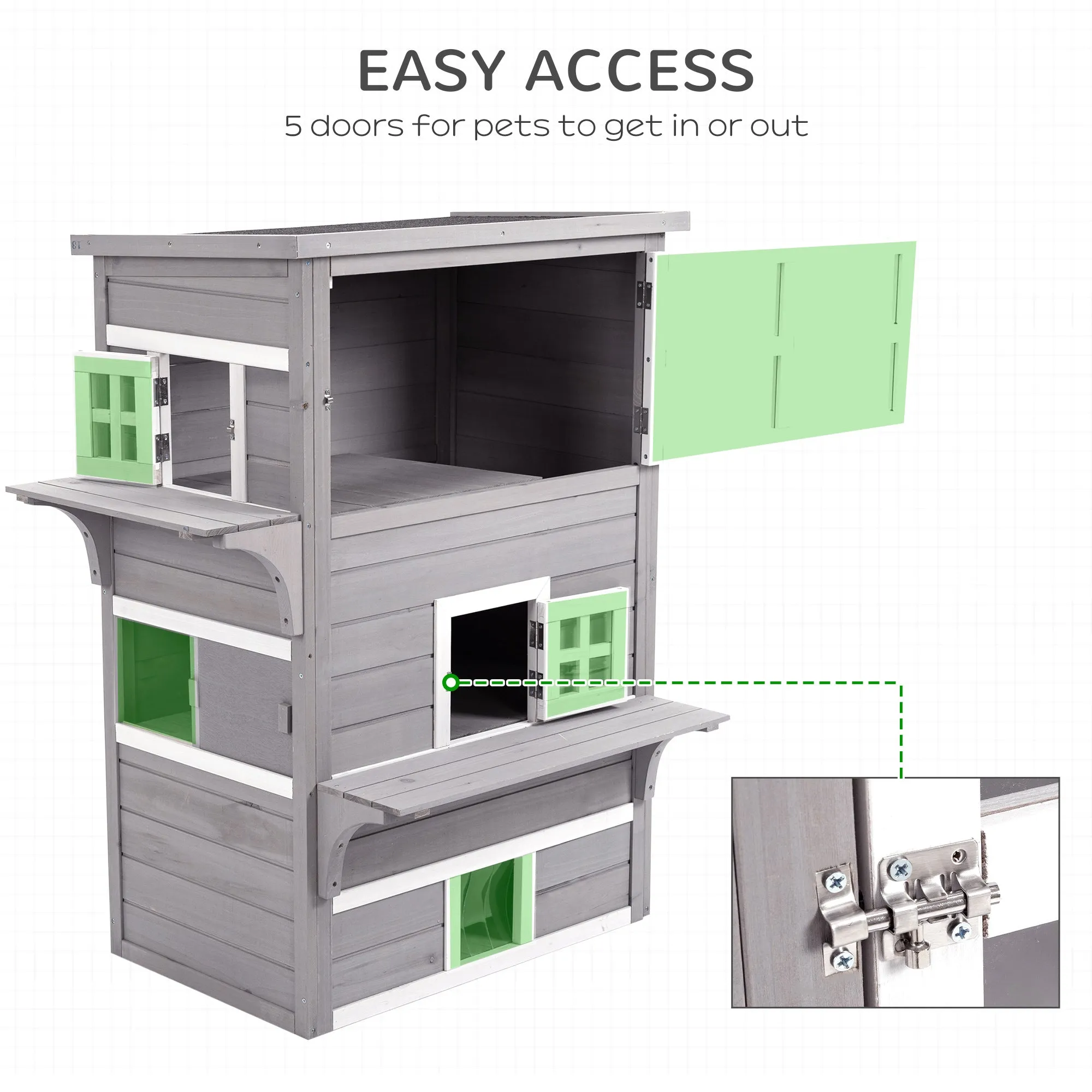 3 Tier Wooden Kitten Shelter for Indoor, Outdoor