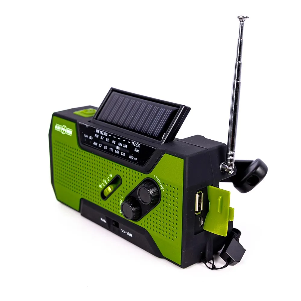 4-in-1 Emergency Solar Flashlight & AM/FM/Weather Radio w/ Hand Crank by Ready Hour - DM