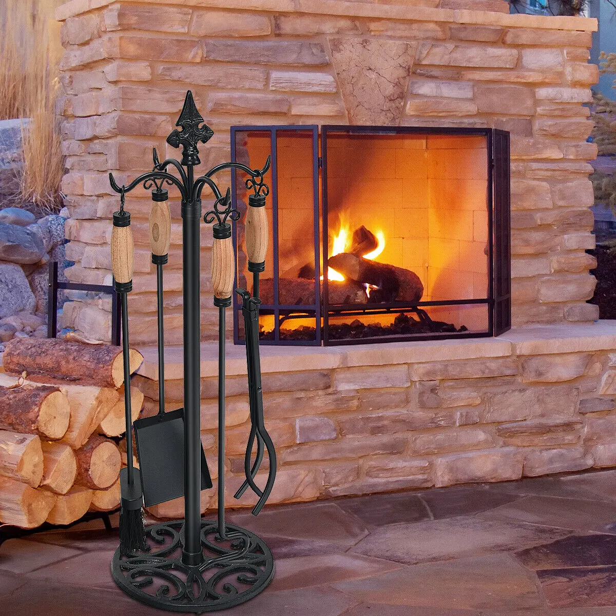 5 Piece Iron Fireplace Companion Set