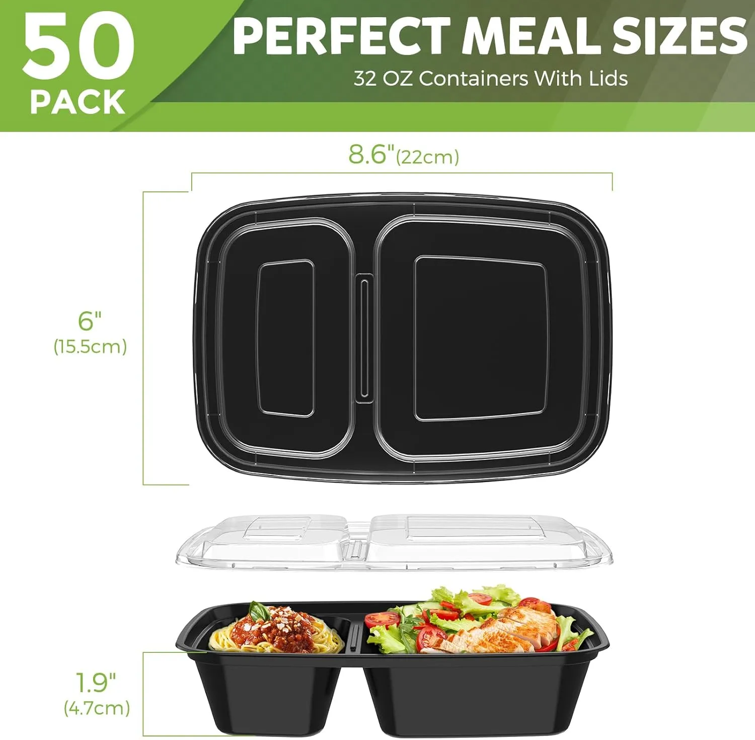 50 Pack 32OZ Meal Prep Container Extra Large &Thick Food Storage Containers With Lids