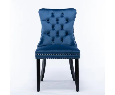 8x Velvet Dining Chairs Upholstered Tufted Kithcen Chair with Solid Wood Legs Stud Trim and Ring-Blue