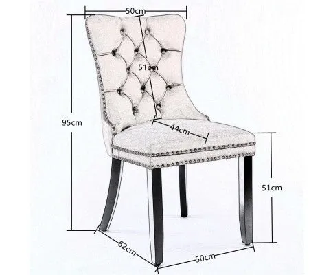 8x Velvet Dining Chairs Upholstered Tufted Kithcen Chair with Solid Wood Legs Stud Trim and Ring-Blue