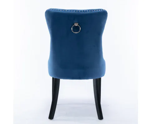 8x Velvet Dining Chairs Upholstered Tufted Kithcen Chair with Solid Wood Legs Stud Trim and Ring-Blue