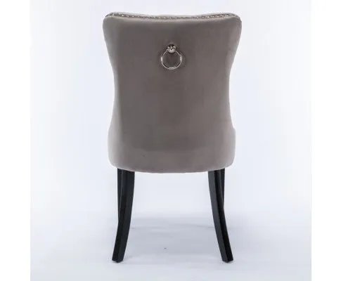 8x Velvet Dining Chairs Upholstered Tufted Kithcen Chair with Solid Wood Legs Stud Trim and Ring-Gray