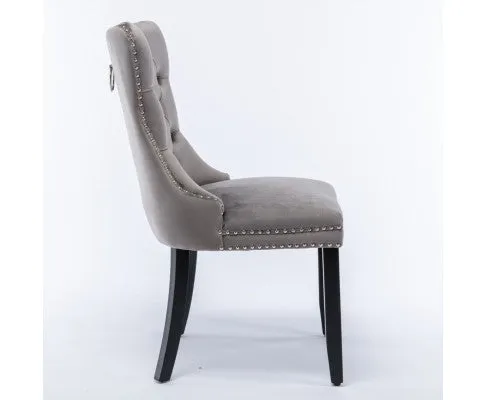 8x Velvet Dining Chairs Upholstered Tufted Kithcen Chair with Solid Wood Legs Stud Trim and Ring-Gray