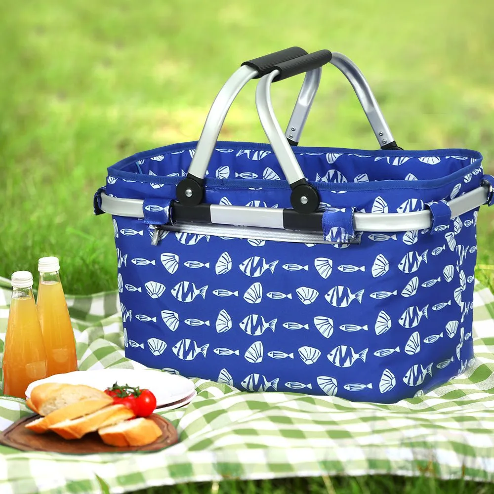 Alfresco Picnic Bag Basket FoldingHamper Camping Hiking Insulated