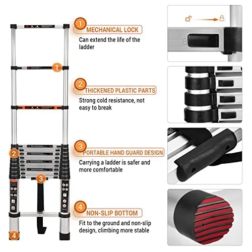 ALPURLAD Telescoping Ladder 10.5FT Aluminum Extension Ladders Lightweight Collapsible Ladder Telescopic Ladders for RV, Loft, Attic, Home, 330lbs Capacity