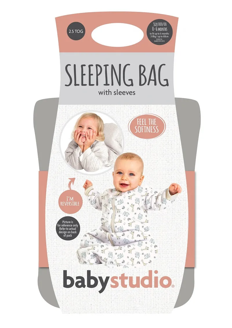 Baby Studio Cotton Sleeping Bag With Arms 3.0 TOG - Grey Marle/Grey Lines