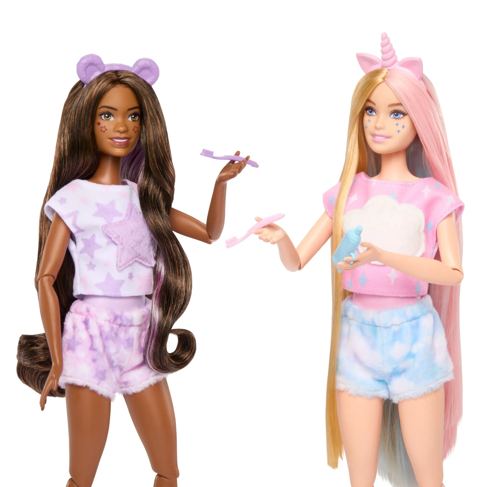 Barbie Cutie Reveal Slumber Party Gift Set With 2 Dolls & 2 Pets, 35  Surprises, Cozy Cute Tees