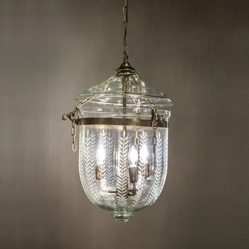 Bell Jar Lantern | Brass & Leaf Cut Glass | Assorted Sizes