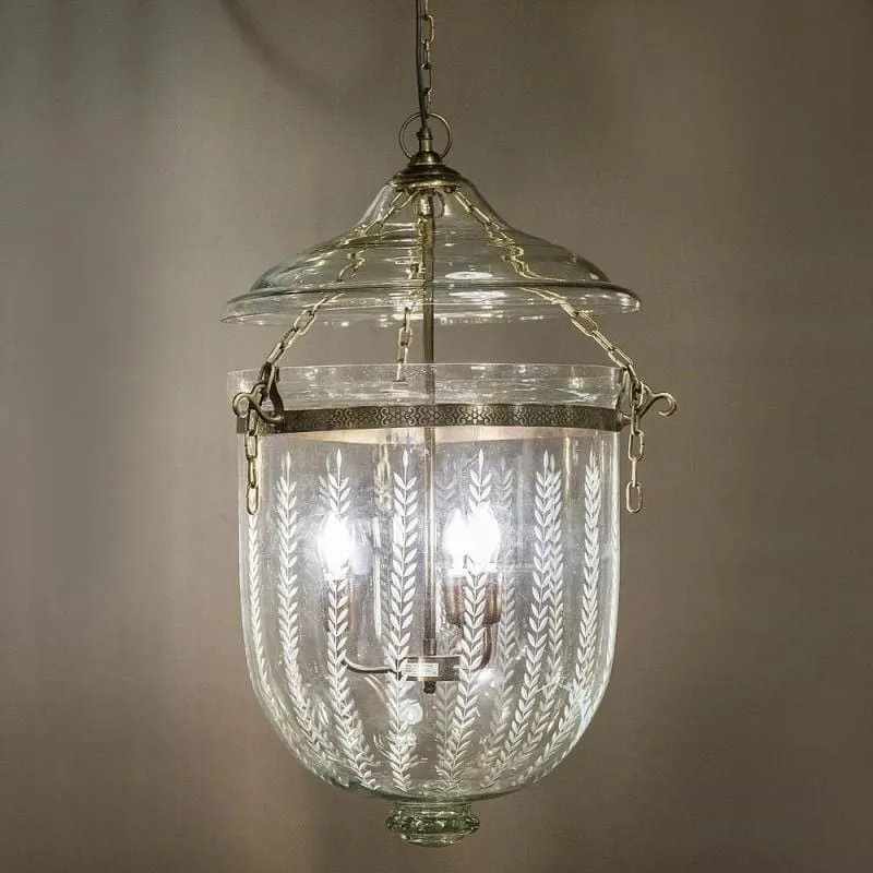 Bell Jar Lantern | Brass & Leaf Cut Glass | Assorted Sizes