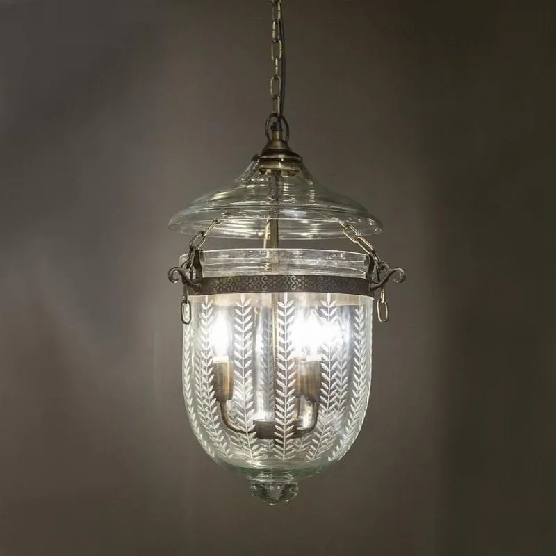 Bell Jar Lantern | Brass & Leaf Cut Glass | Assorted Sizes