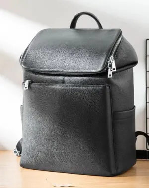 Black Fashion Mens Leather 15-inch Computer Backpacks Travel Backpacks School Backpack for men