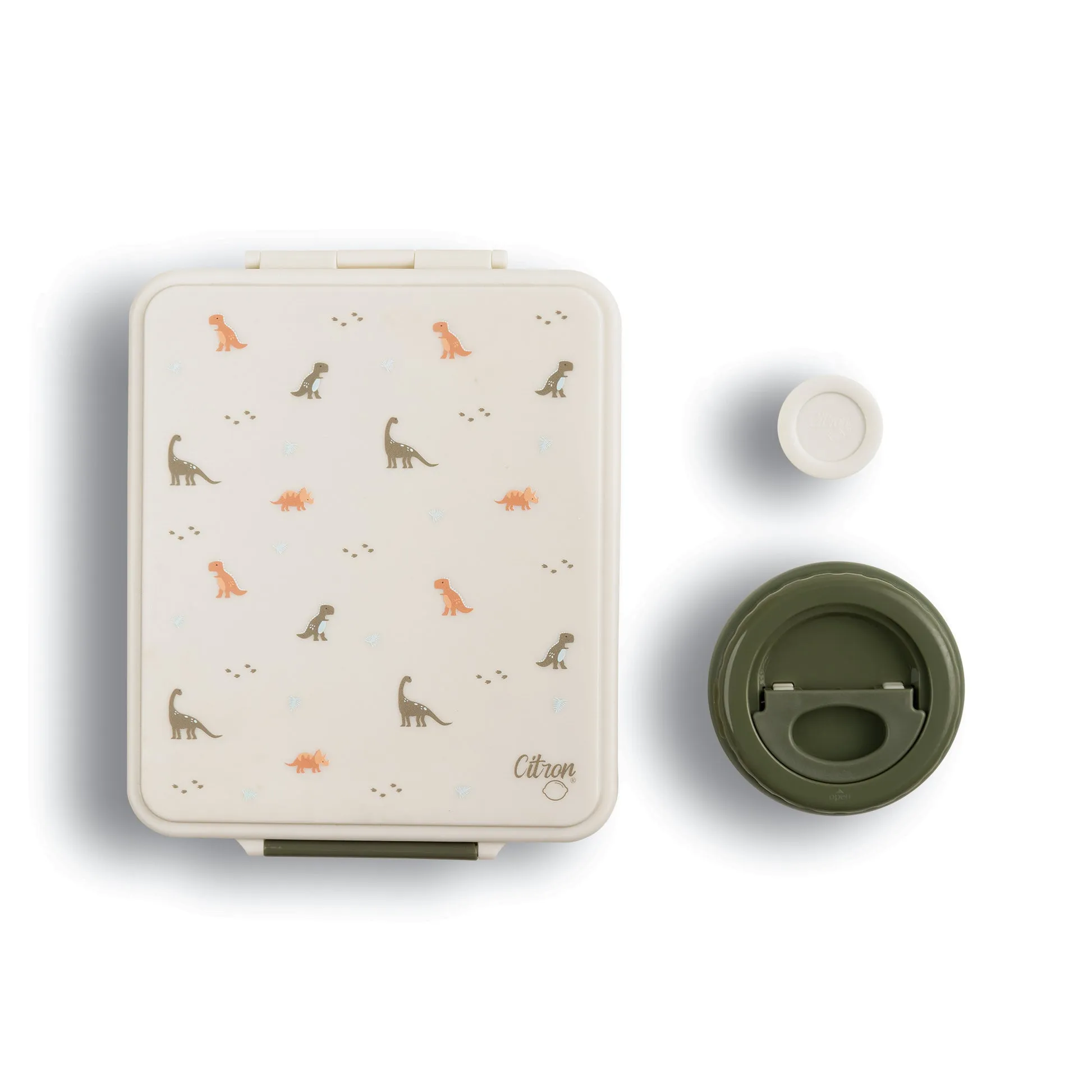 Citron Grand Lunchbox with Insulated Food Jar and Saucer - Dino - Green