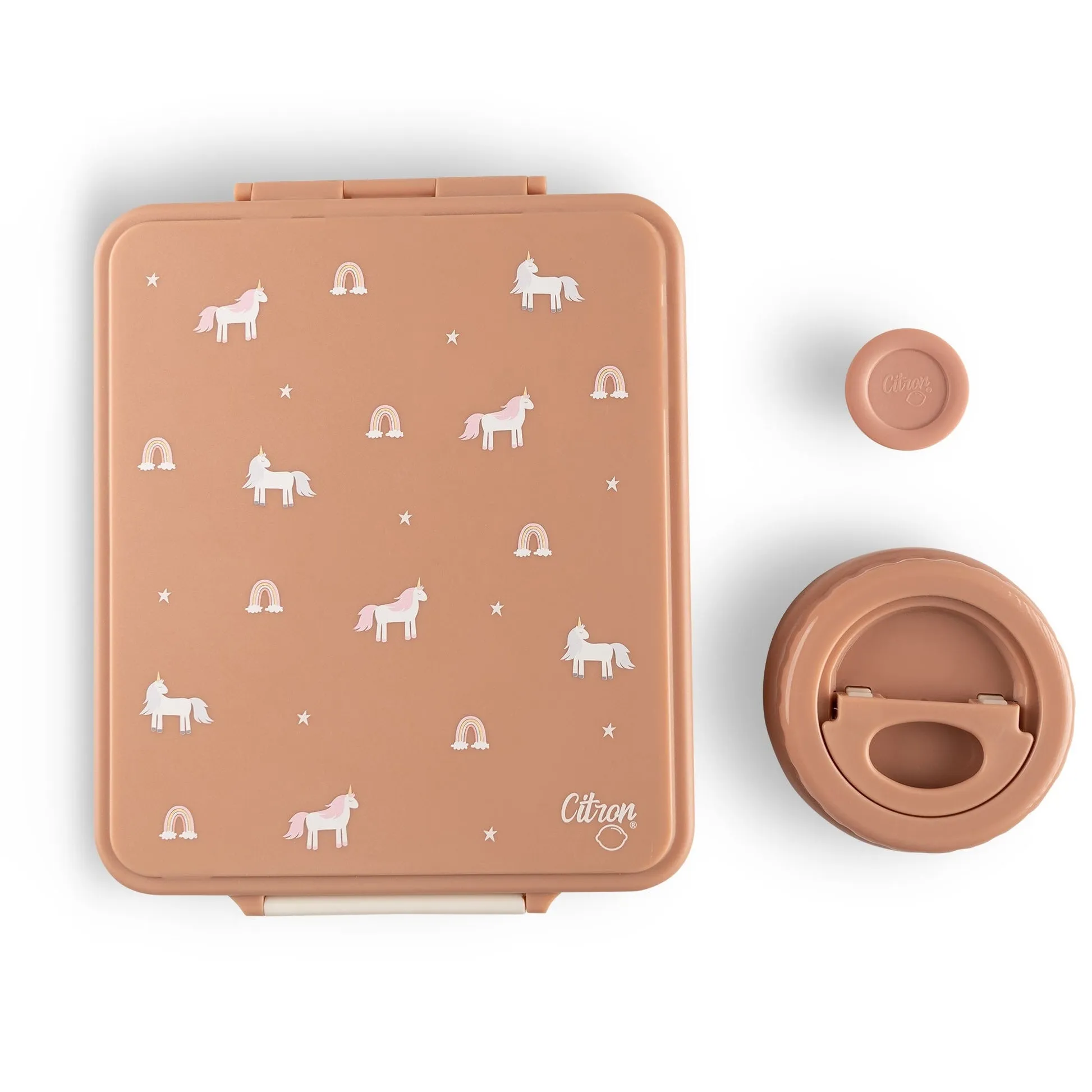 Citron Grand Lunchbox with Insulated Food Jar and Saucer - Unicorn - Blush Pink