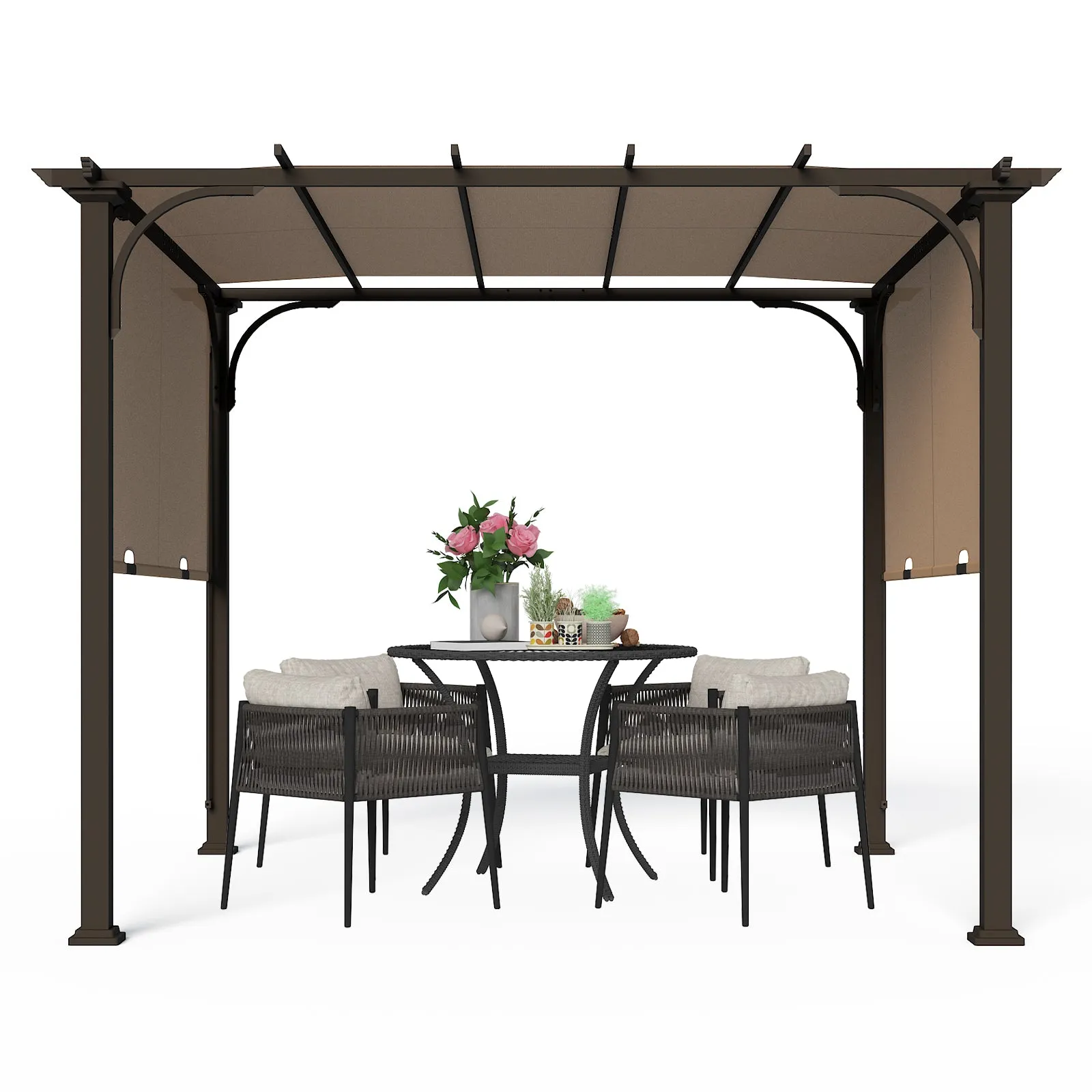 COOS BAY Outdoor Pergola 10x10 with Retractable Textilene Canopy