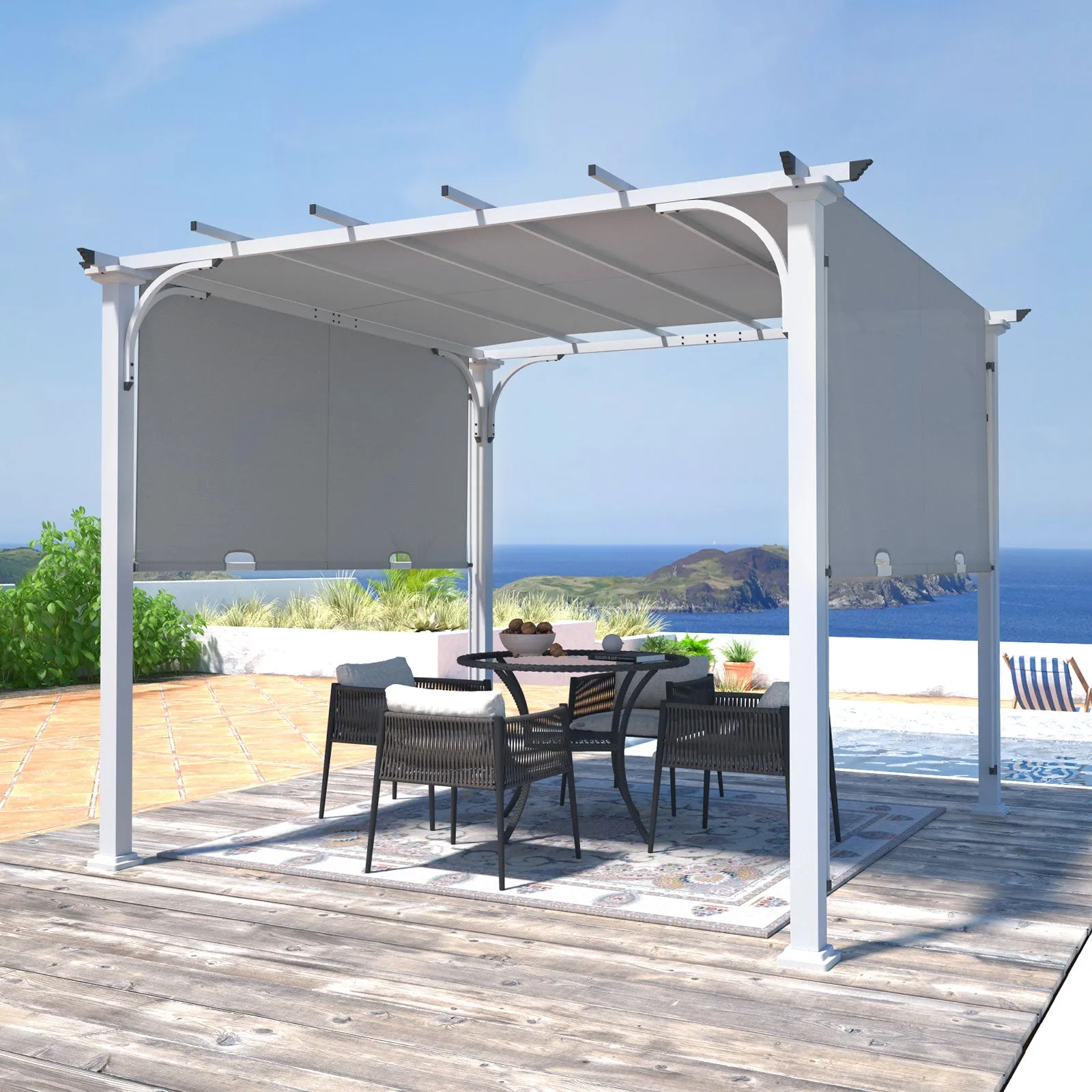 COOS BAY Outdoor Pergola 10x10 with Retractable Textilene Canopy