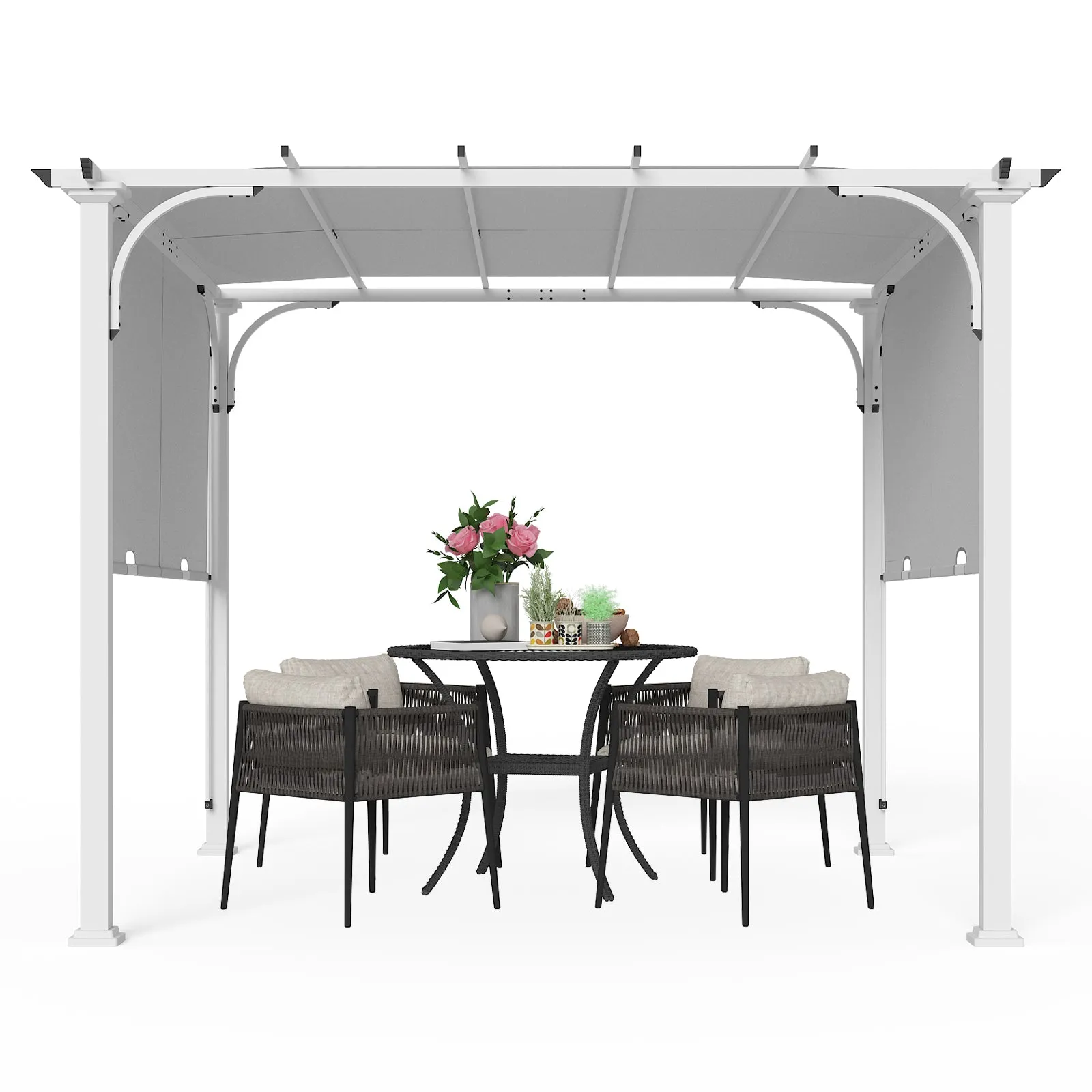 COOS BAY Outdoor Pergola 10x10 with Retractable Textilene Canopy