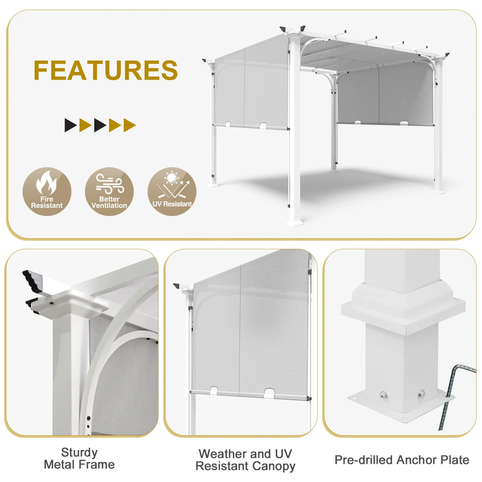 COOS BAY Outdoor Pergola 10x10 with Retractable Textilene Canopy