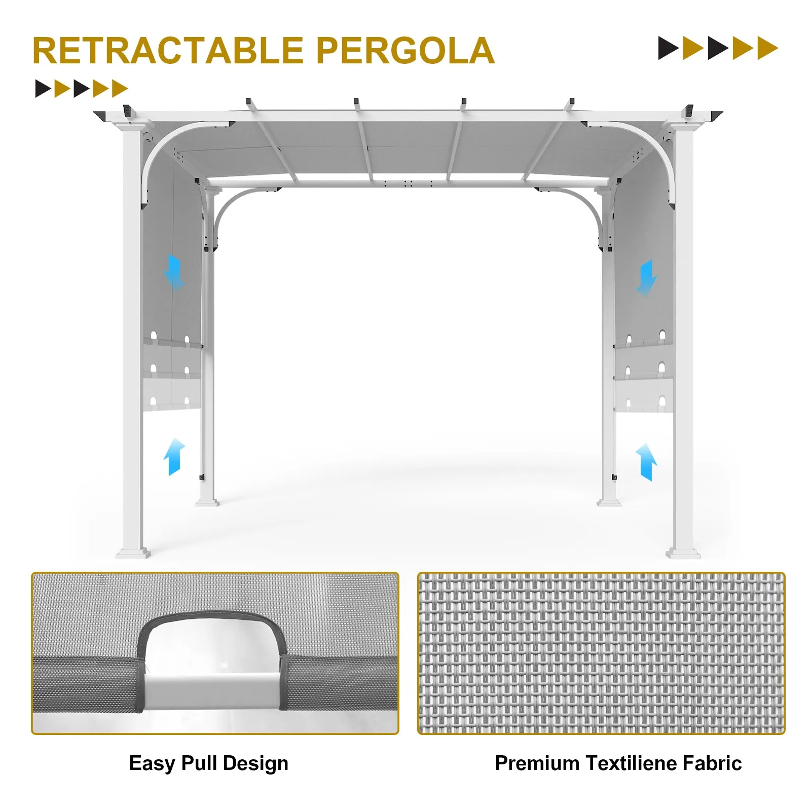 COOS BAY Outdoor Pergola 10x10 with Retractable Textilene Canopy