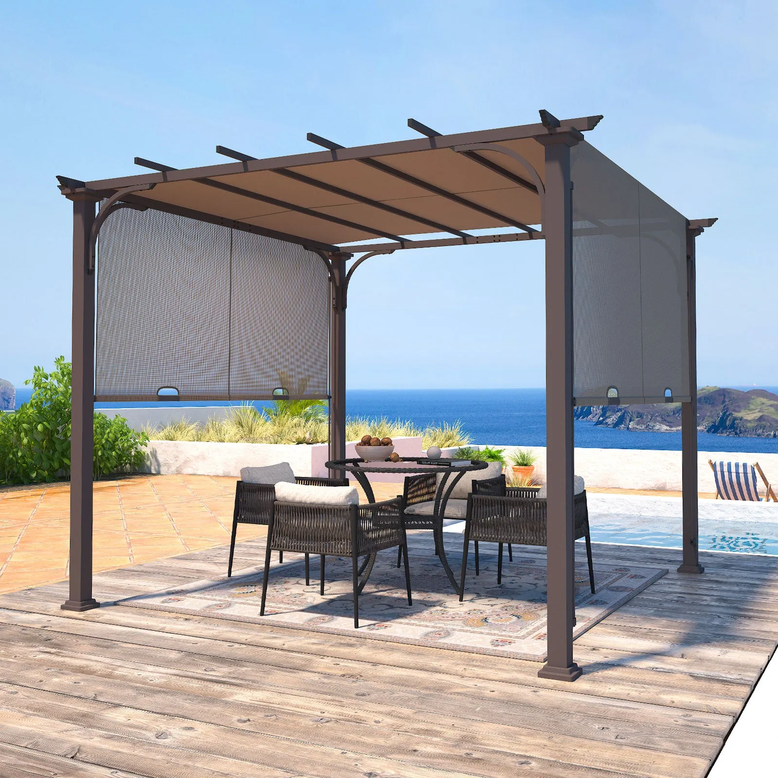 COOS BAY Outdoor Pergola 10x10 with Retractable Textilene Canopy