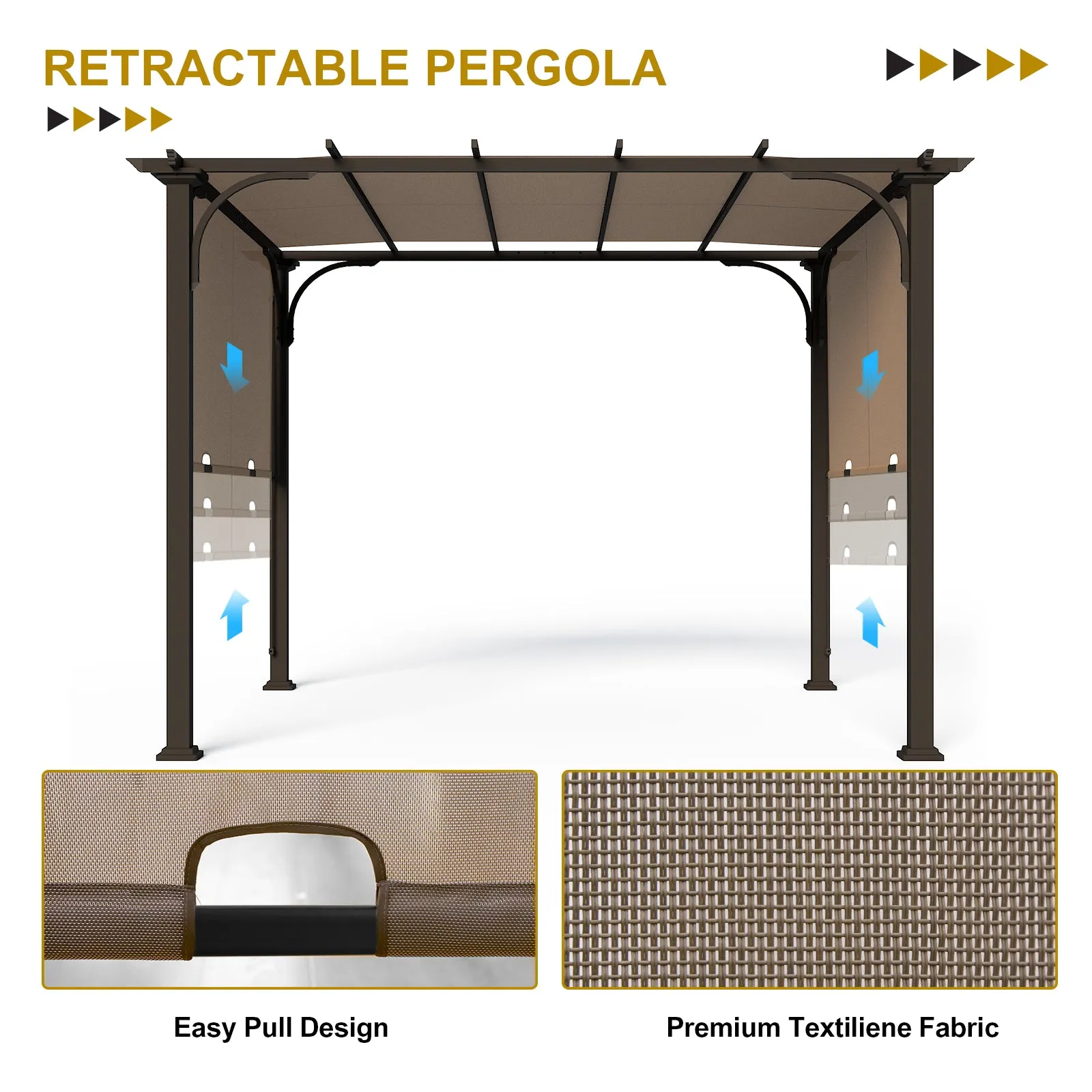 COOS BAY Outdoor Pergola 10x10 with Retractable Textilene Canopy