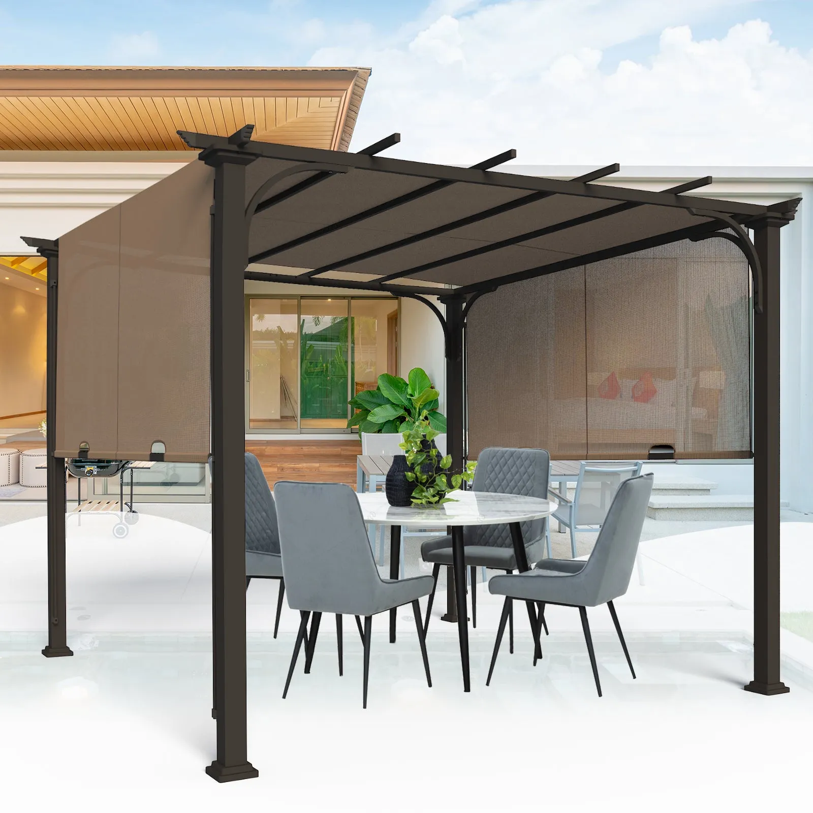 COOS BAY Outdoor Pergola 10x10 with Retractable Textilene Canopy