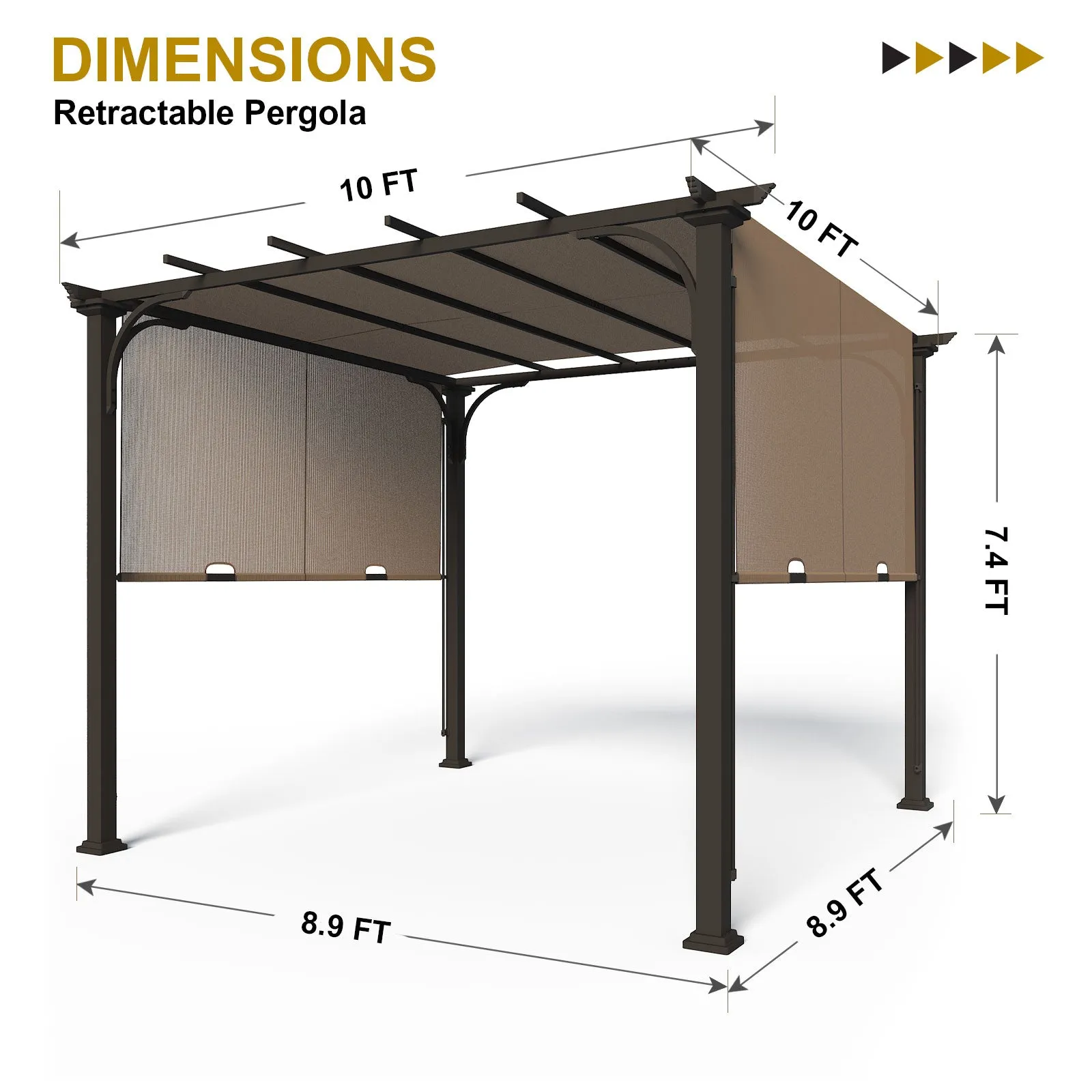 COOS BAY Outdoor Pergola 10x10 with Retractable Textilene Canopy