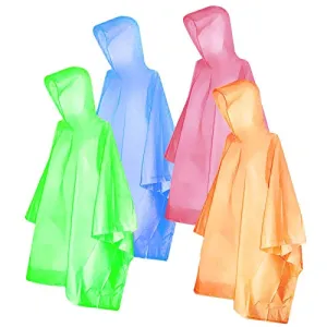 Disposable Camping, Travel Ponchos for Kids, Multi-colored - 4 Pack