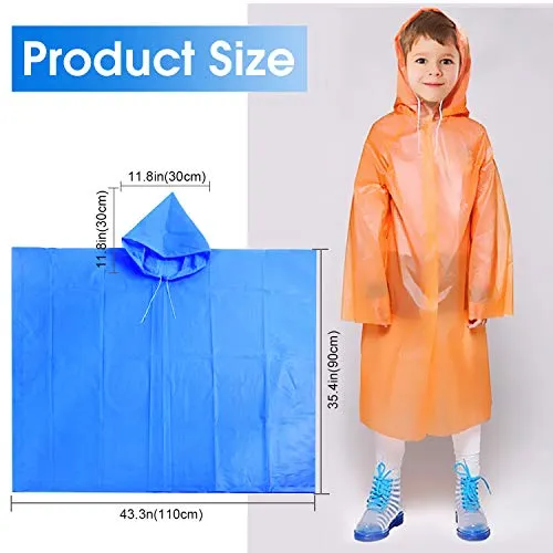 Disposable Camping, Travel Ponchos for Kids, Multi-colored - 4 Pack