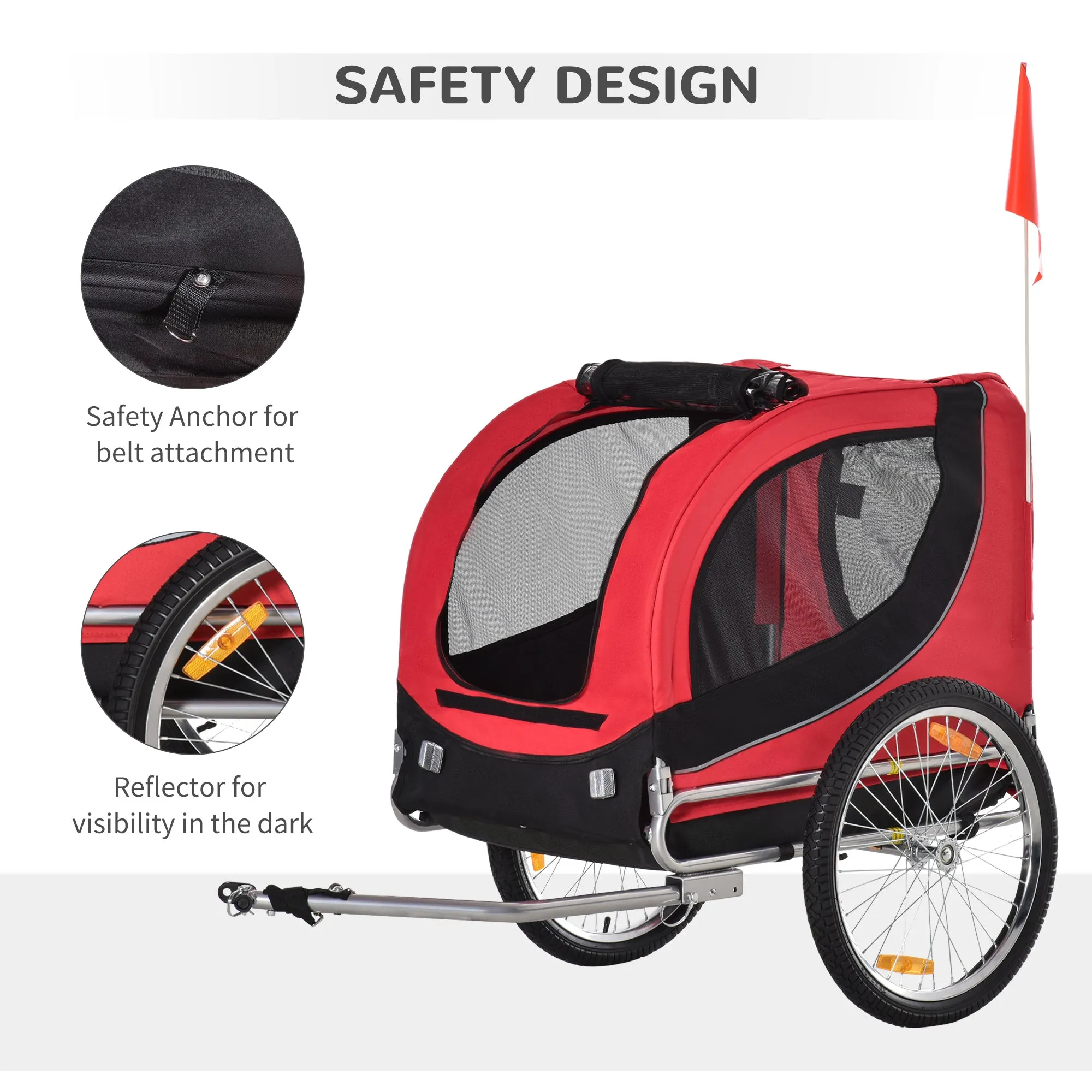 Dog Bike Trailer Folding Bicycle Pet Trailer Dog Bike Jogger Travel Carrier W/Removable Cover-Red