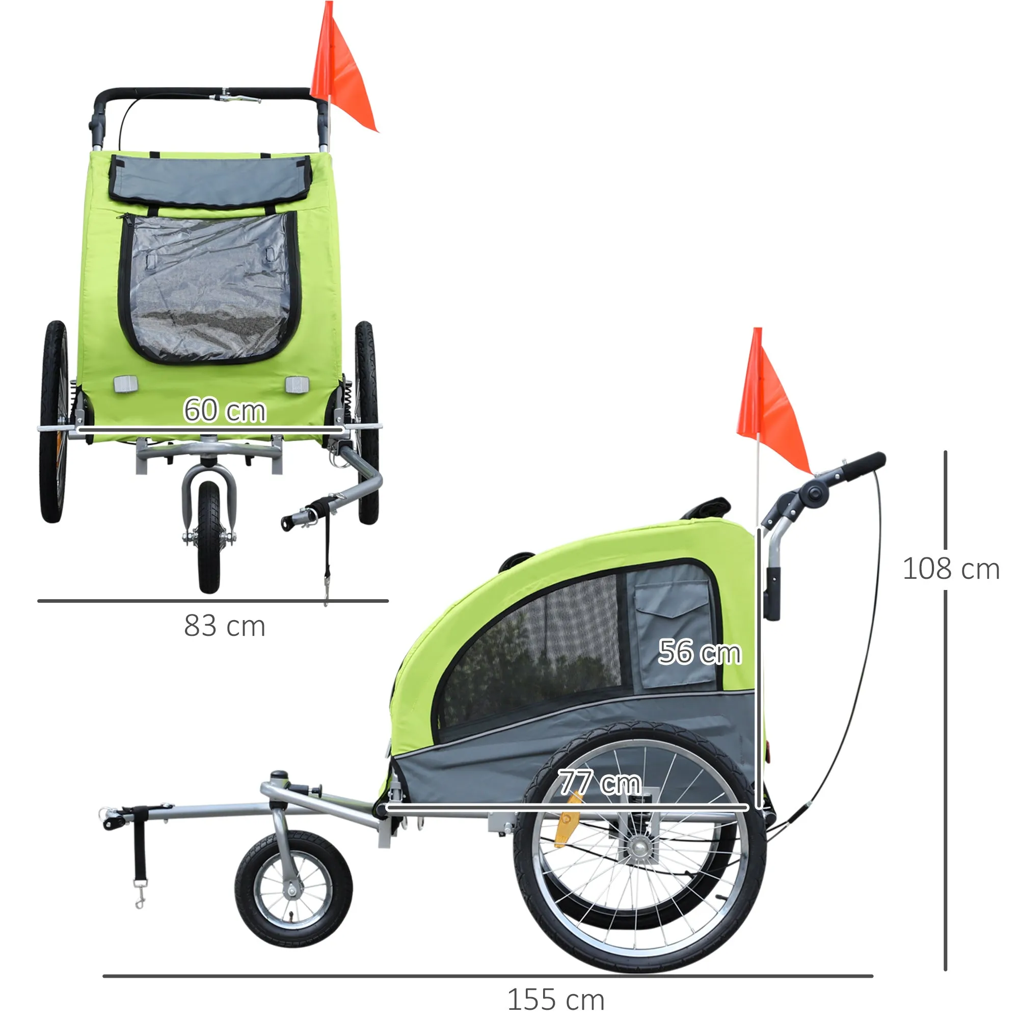 Dog Bike Trailer Pet Stroller Cart Carrier for Bicycle 360√Ç¬¨√Ç¬®√¢¬Ä¬ö√É¬†√É¬ª Rotatable with Reflectors 3 Wheels Hitch Coupler Push/ Pull/ Brake Water Resistant Green