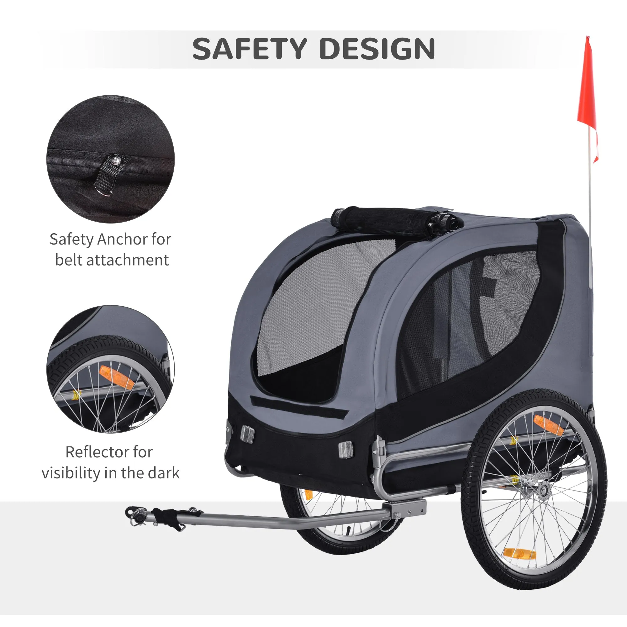 Dog Bike Trailer Steel Pet Cart Carrier for Bicycle Kit Water Resistant Travel Grey and Black