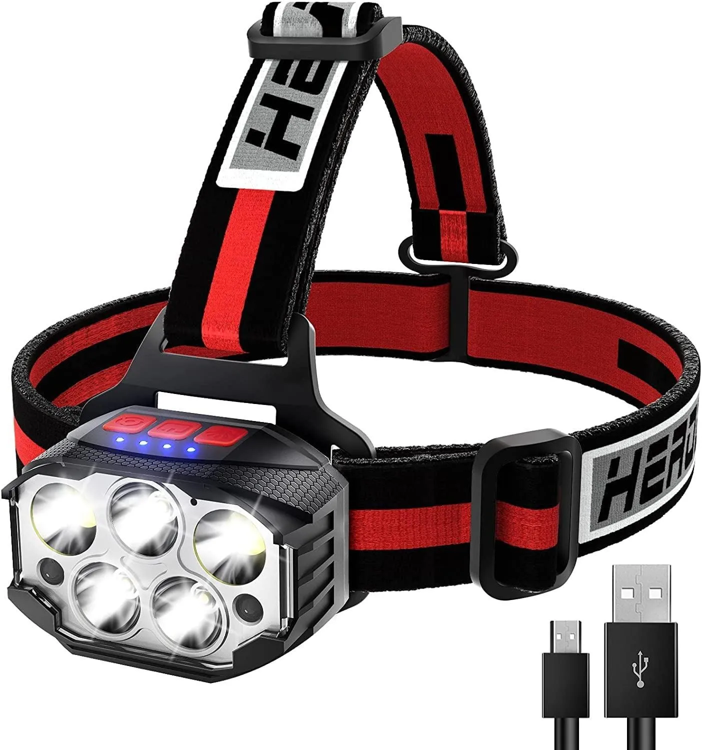 EASYMAXX LED Headlamp Rechargeable, 1100Lumen Bright Motion Sensor Head lamp Flashlight with Red Light, 12 Modes Waterproof Headlight