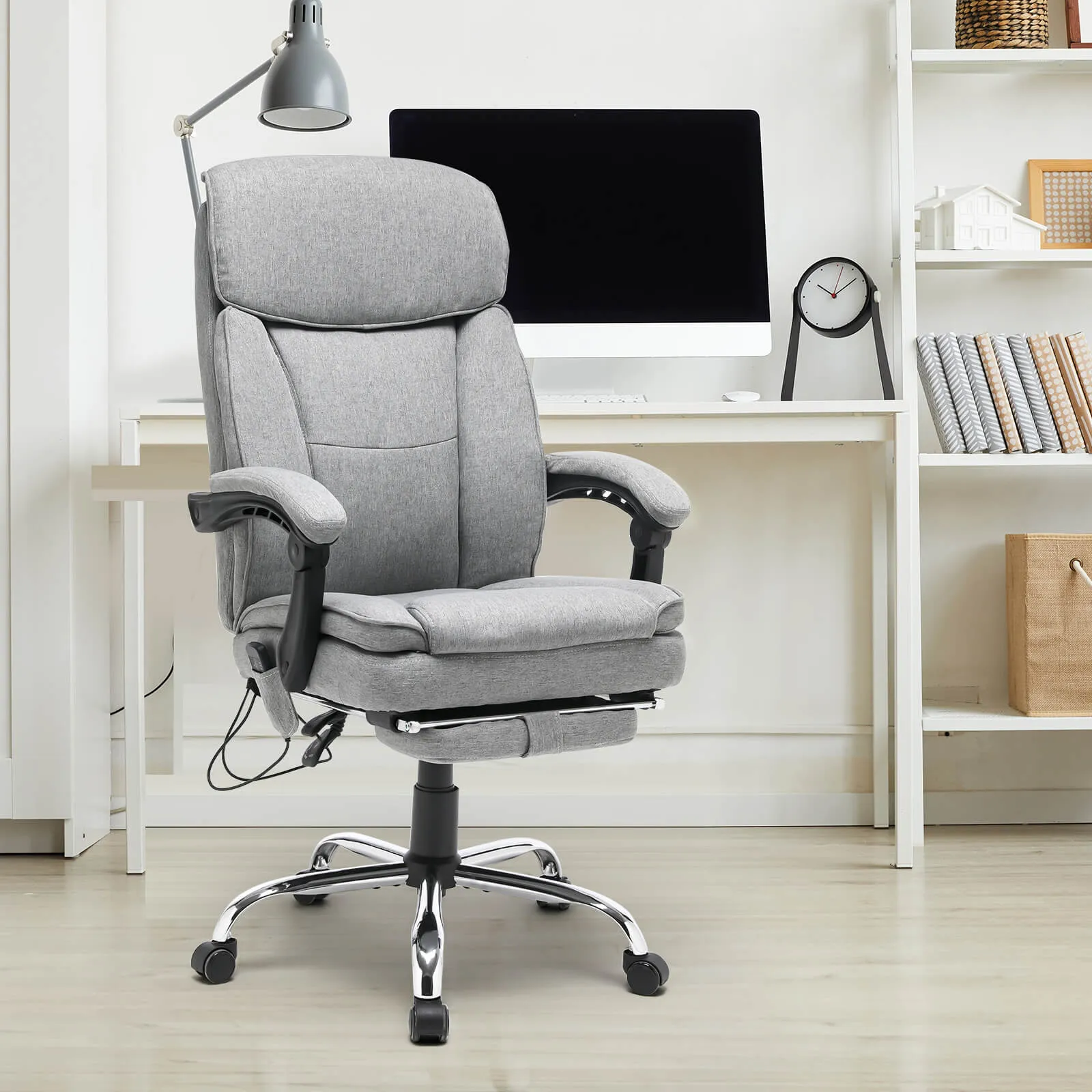 Ergonomic Reclining  Massage Office Chair with Breathable Fabric Light Gray