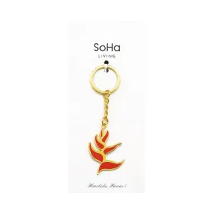 Heliconia Red Enamel Keychain